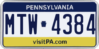 PA license plate MTW4384