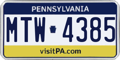 PA license plate MTW4385
