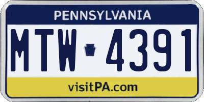 PA license plate MTW4391