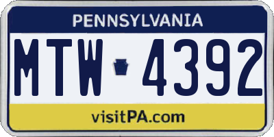 PA license plate MTW4392