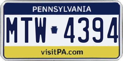 PA license plate MTW4394