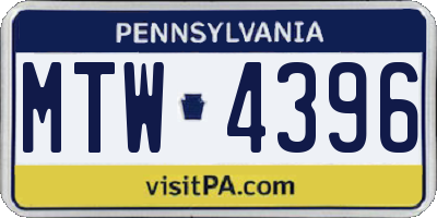 PA license plate MTW4396