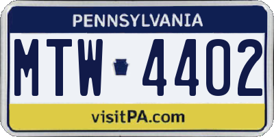 PA license plate MTW4402