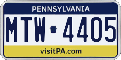 PA license plate MTW4405