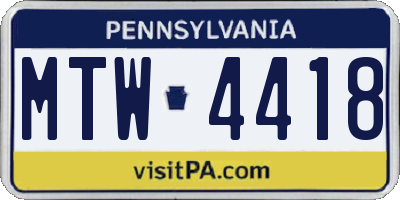 PA license plate MTW4418
