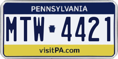 PA license plate MTW4421