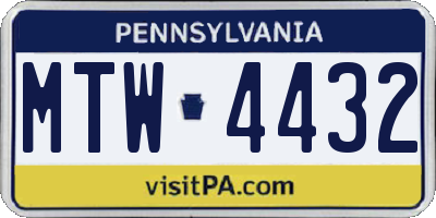 PA license plate MTW4432