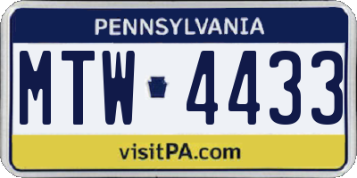 PA license plate MTW4433