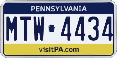 PA license plate MTW4434