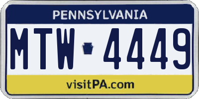 PA license plate MTW4449