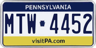 PA license plate MTW4452