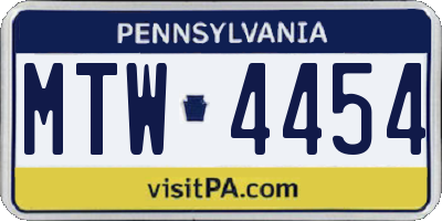 PA license plate MTW4454