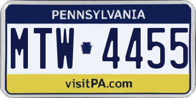 PA license plate MTW4455