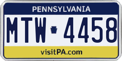 PA license plate MTW4458