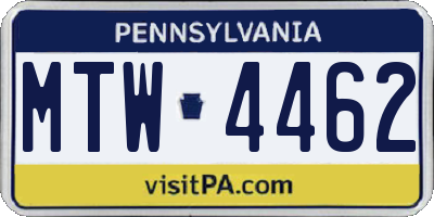 PA license plate MTW4462