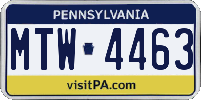 PA license plate MTW4463