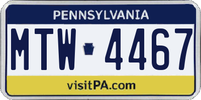 PA license plate MTW4467