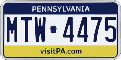 PA license plate MTW4475