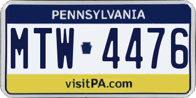 PA license plate MTW4476