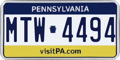 PA license plate MTW4494