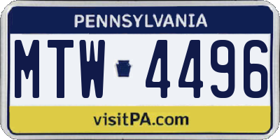 PA license plate MTW4496