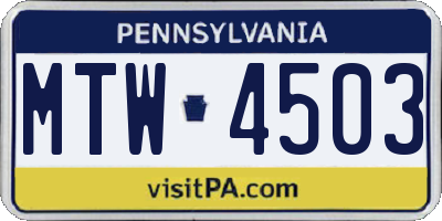 PA license plate MTW4503