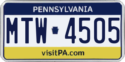 PA license plate MTW4505