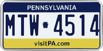 PA license plate MTW4514