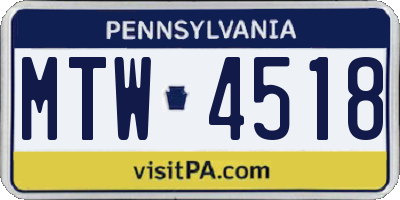 PA license plate MTW4518