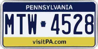 PA license plate MTW4528
