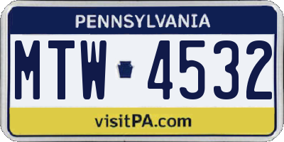 PA license plate MTW4532