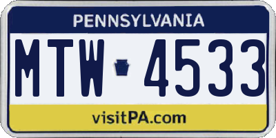 PA license plate MTW4533