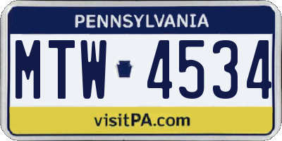 PA license plate MTW4534