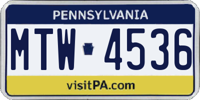 PA license plate MTW4536