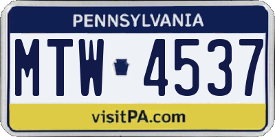 PA license plate MTW4537