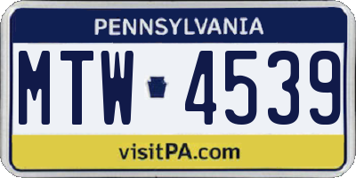 PA license plate MTW4539