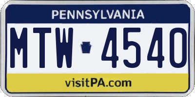 PA license plate MTW4540