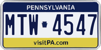 PA license plate MTW4547