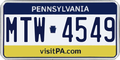 PA license plate MTW4549