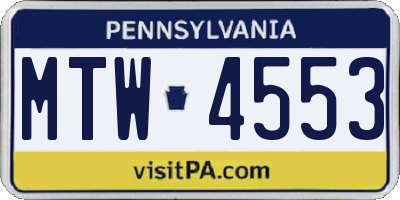 PA license plate MTW4553