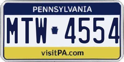 PA license plate MTW4554