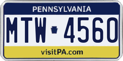 PA license plate MTW4560