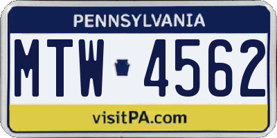PA license plate MTW4562
