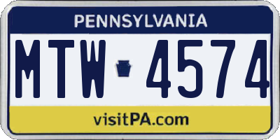 PA license plate MTW4574