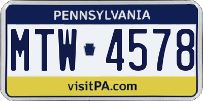 PA license plate MTW4578
