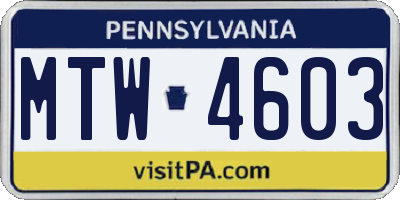 PA license plate MTW4603