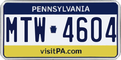 PA license plate MTW4604