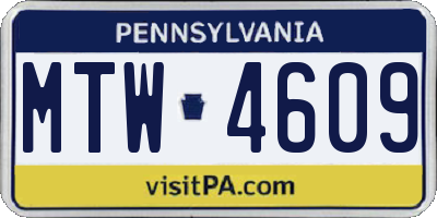 PA license plate MTW4609