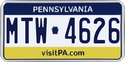 PA license plate MTW4626