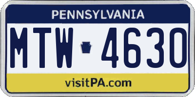 PA license plate MTW4630